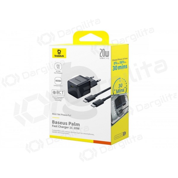Telefono įkroviklis Baseus Palm 20 W USB-C + USB-C PD juodas