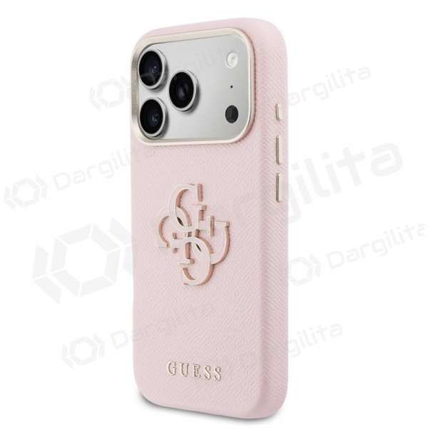Apple iPhone 17 Pro Max dėklas "Guess PU Grained 4G Resin Metal Logo" (rožinis)