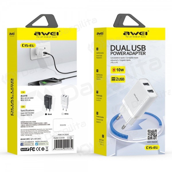 Telefono įkroviklis Awei C15T-EU 10 W 2xUSB-A USB-C baltas