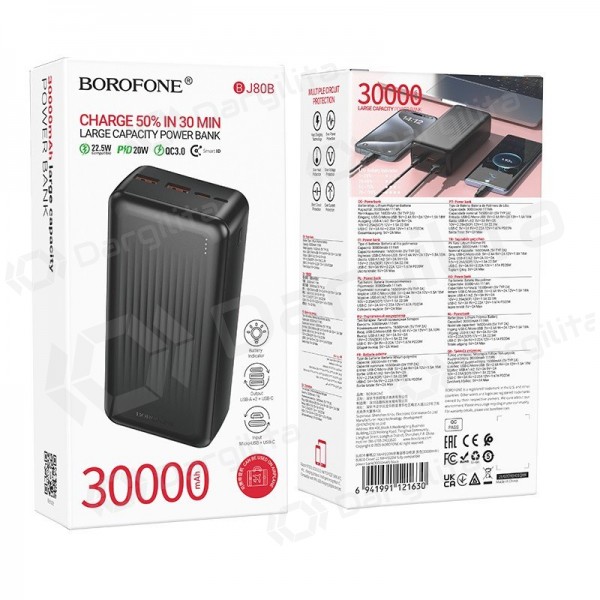 Išorinė baterija (Power Bank) Borofone BJ80B 30000 mAh 22.5 W, juoda