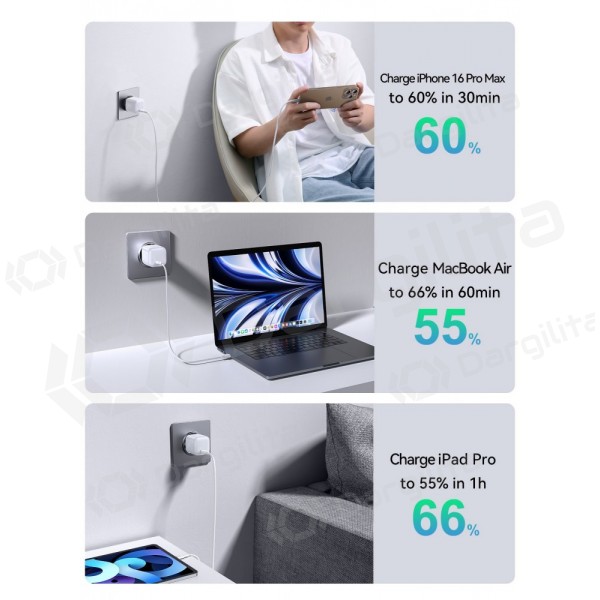 Telefono įkroviklis Joyroom JR-TCG15 30 W USB-C PD QC PPS GaN baltas