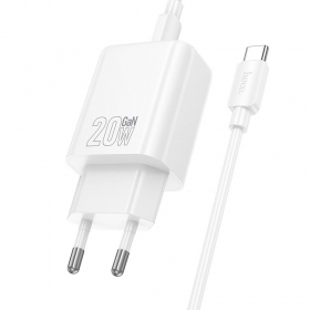 Telefono įkroviklis Hoco N60 GaN USB-C su USB-C laidu 1 m baltas