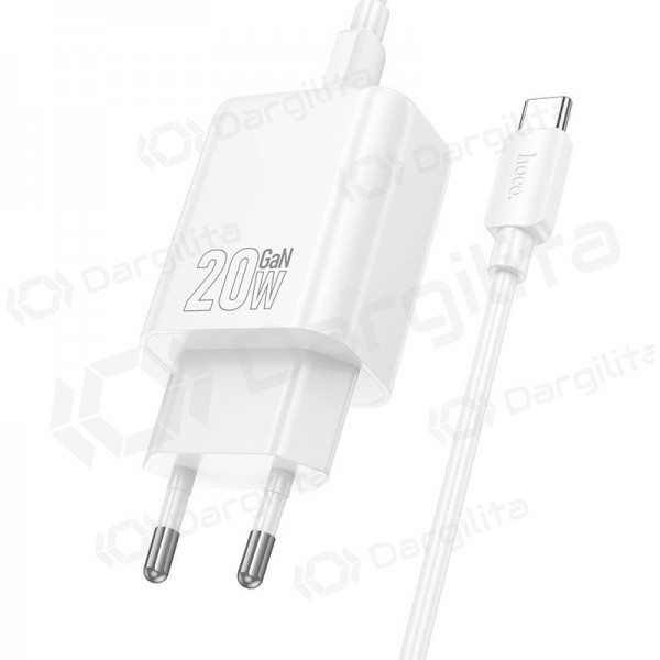 Telefono įkroviklis Hoco N60 GaN USB-C su USB-C laidu 1 m baltas
