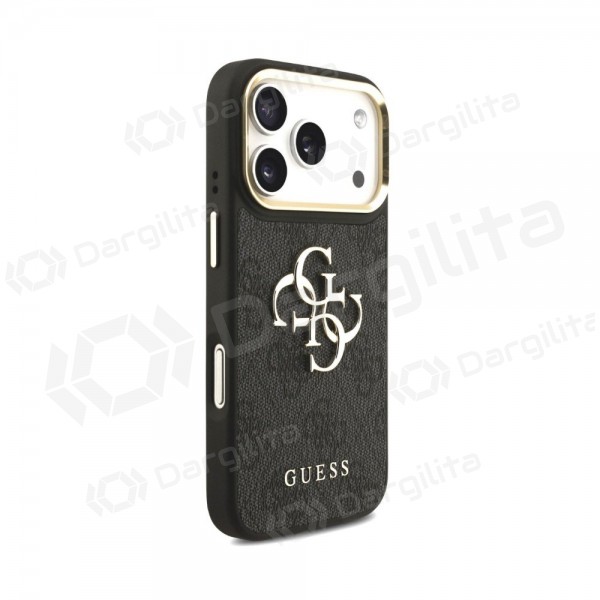 Apple iPhone 18 Pro dėklas "Guess PU Leather 4G Metal Logo Gold Frame" (juodas)