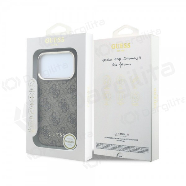 Apple iPhone 18 Pro Max dėklas "Guess PU Leather 4G Gold Frame MagSafe" (rudas)