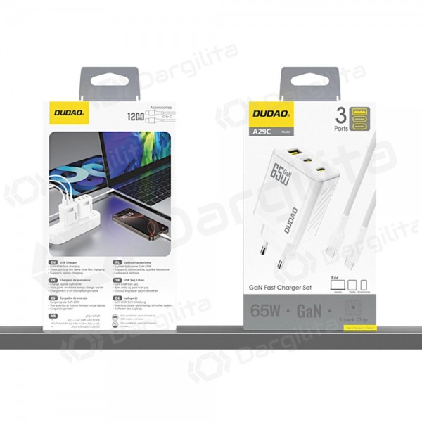 Telefono įkroviklis Dudao A28PC 45 W GaN 2x USB-C su USB-C laidu 1 m juodas