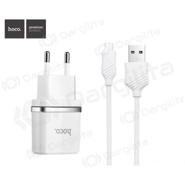 Įkroviklis HOCO C11 Smart USB + microUSB kabelis (5V 1A) (baltas)