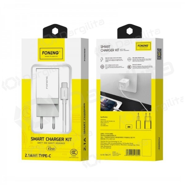 Telefono įkroviklis Foneng K210 10 W USB-A USB-C baltas