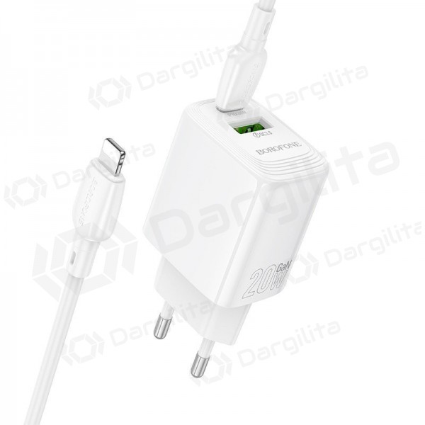Telefono įkroviklis Borofone BN27 20 W USB-C + USB-A su Lightning laidu 1 m baltas