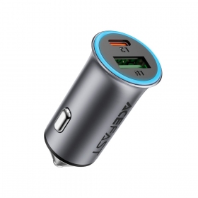 Automobilinis įkroviklis Acefast B16 95 W USB-C + USB-A PD QC pilkas