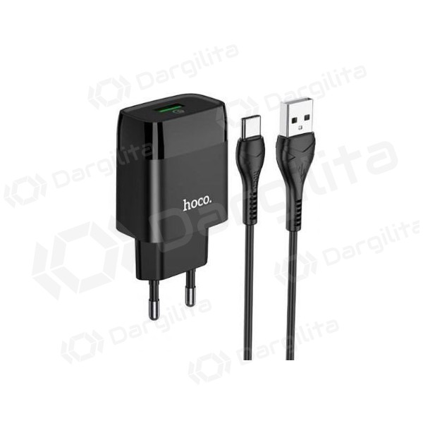 Įkroviklis HOCO C72Q Glorious USB + type-C kabelis (QC3.0) (juodas)