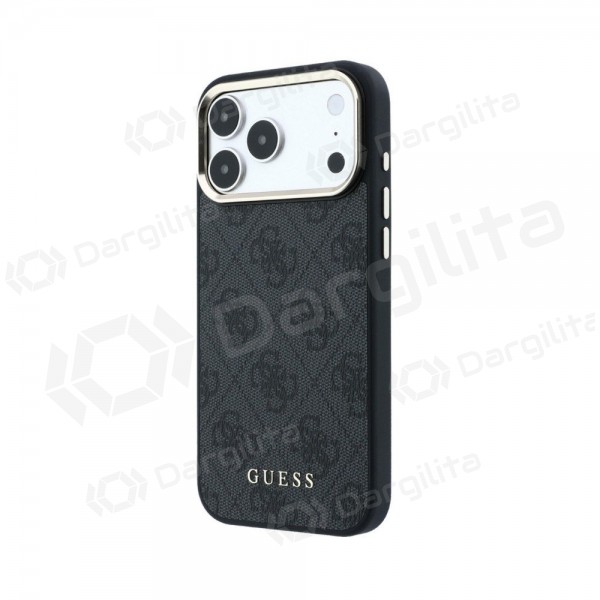 Apple iPhone 18 Pro Max dėklas "Guess PU Leather 4G Gold Frame MagSafe" (juodas)