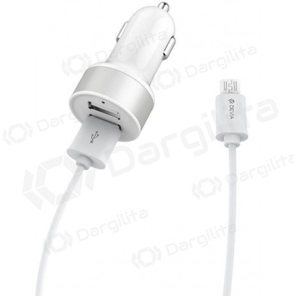 Įkroviklis automobilinis Devia Smart x 2 USB (2.4A) + microUSB (baltas)