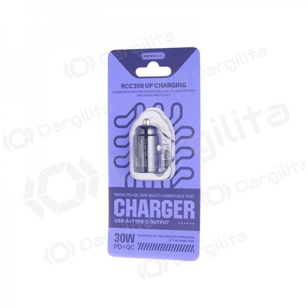 Automobilinis telefono įkroviklis Remax RCC359 30 W USB-C + USB-A juodas