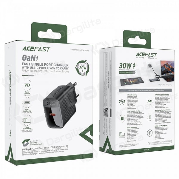 Telefono įkroviklis Acefast A98 30 W USB-C + USB-A PD QC GaN juodas