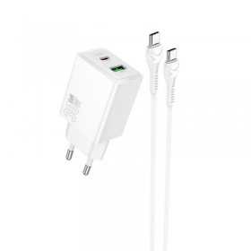 Telefono įkroviklis Hoco N71 30 W GaN USB-C + USB-A su USB-C laidu 1 m baltas