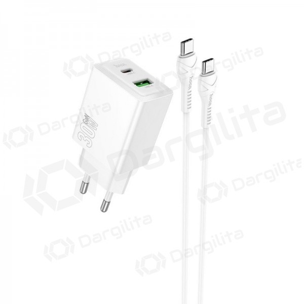Telefono įkroviklis Hoco N71 30 W GaN USB-C + USB-A su USB-C laidu 1 m baltas