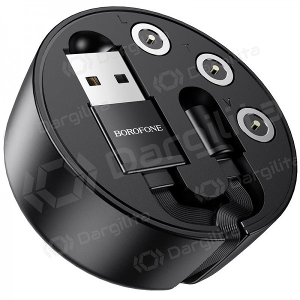 USB kabelis Borofone BU26 3in1 microUSB-Lightning-Type-C magnetinic 1.0m (juodas)
