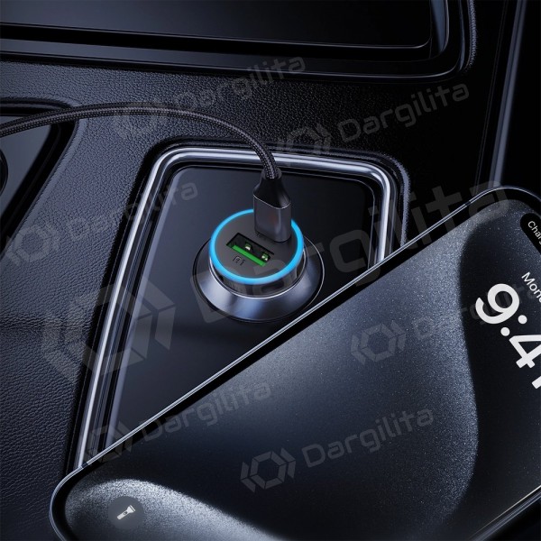 Automobilinis įkroviklis Acefast B15 65 W USB-C + USB-A PD QC pilkas