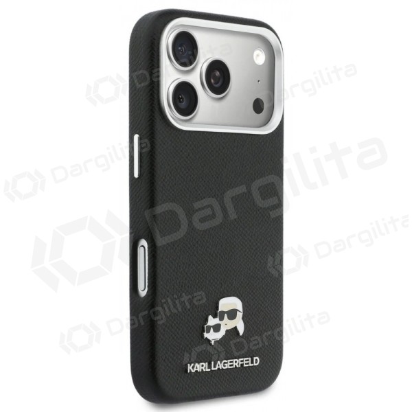 Apple iPhone 17 Pro dėklas "Karl Lagerfeld PU Karl and Choupette Heads Pins MagSafe" (juodas)