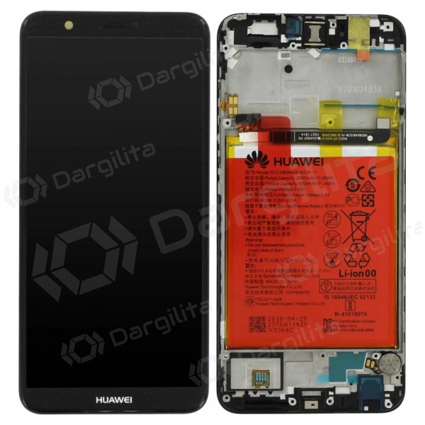 Huawei P Smart 2017 ekranas (juodas) (su rėmeliu ir baterija) (service pack) (originalus)
