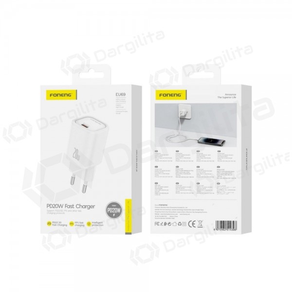 Telefono įkroviklis Foneng EU69 20 W USB-C baltas