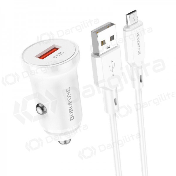 Įkroviklis automobilinis Borofone BZ18 Quick Charge 3.0 18W + MicroUSB (baltas)