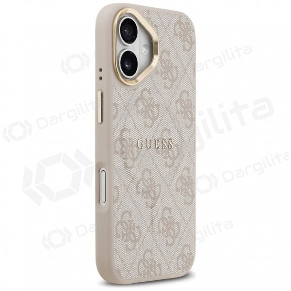 Apple iPhone 17 dėklas "Guess PU Leather 4G Gold Frame MagSafe" (rožinis)