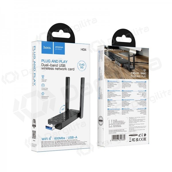 USB Wi-Fi adapteris Hoco HI34 USB 3.0 Wi-Fi 6 juodas