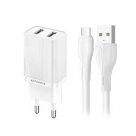 Telefono įkroviklis Awei C15T-EU 10 W 2xUSB-A USB-C baltas