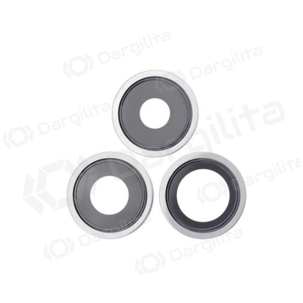 Apple iPhone 13 Pro Max kameros stikliukas (3vnt) (sidabrinis) (su rėmeliu)