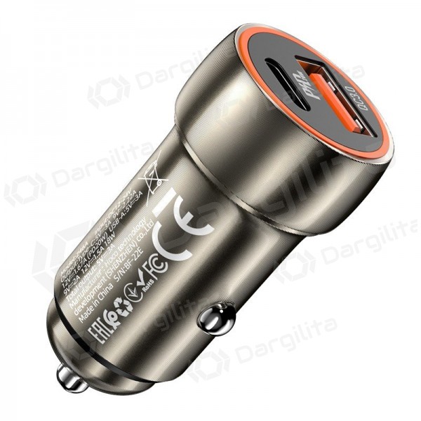 Automobilinis įkroviklis Hoco Z46A 20 W USB-C + USB-A PD QC3.0 juodas