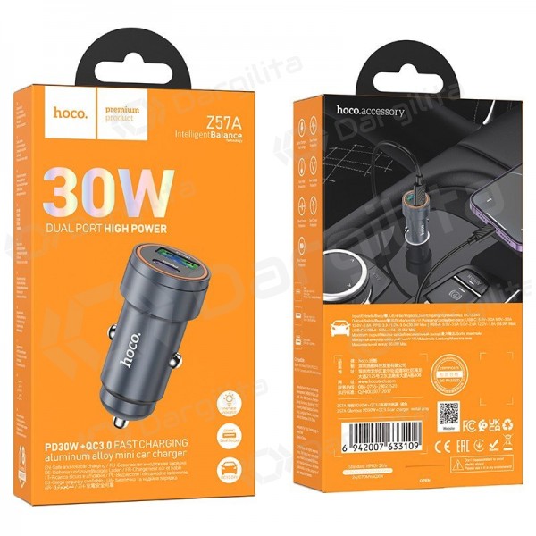 Automobilinis telefono įkroviklis Hoco Z57A 30 W USB-C + USB-A
