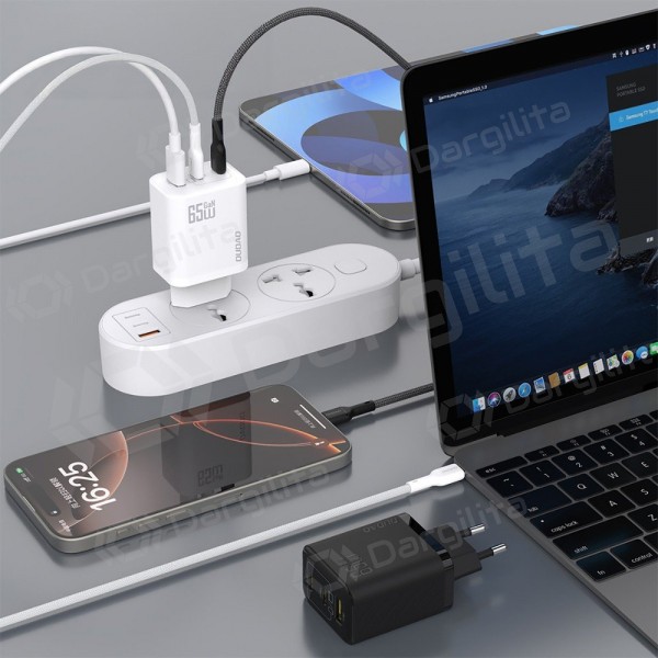 Telefono įkroviklis Dudao A28PC 45 W GaN 2x USB-C su USB-C laidu 1 m juodas