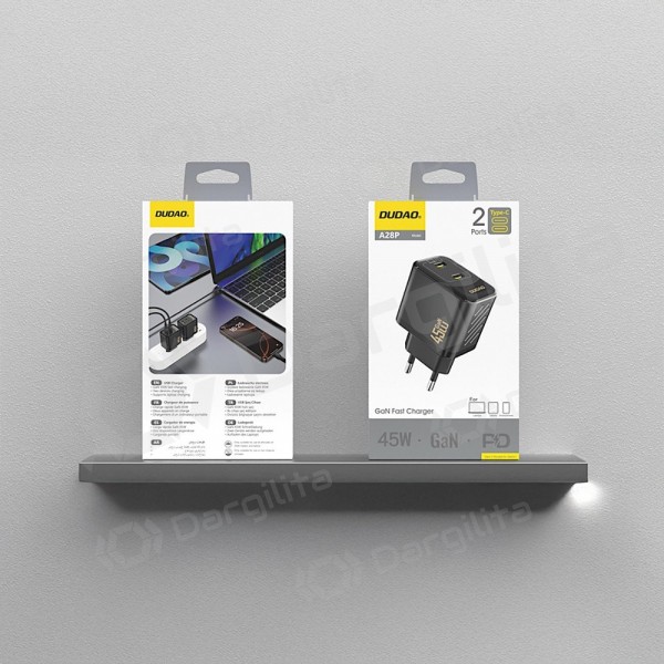 Telefono įkroviklis Dudao A28P 45 W GaN 2x USB-C juodas