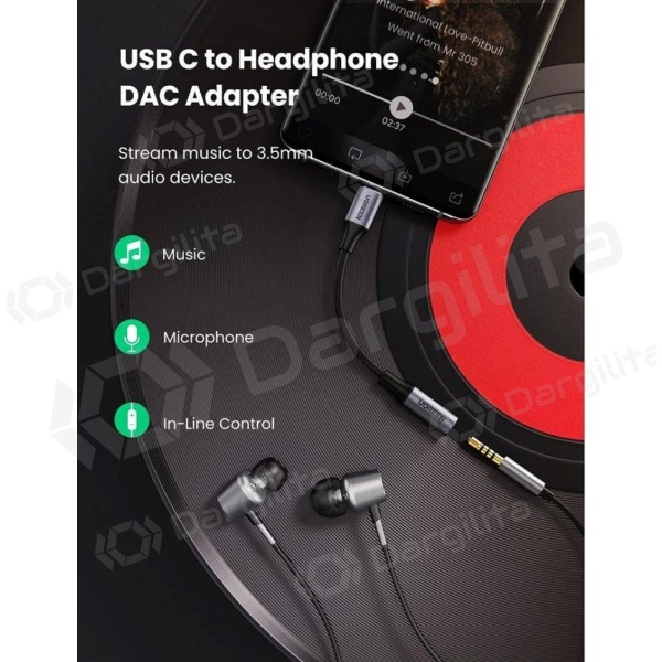 Audio adapteris Ugreen AV161 USB-C į 3.5 mm pilkas