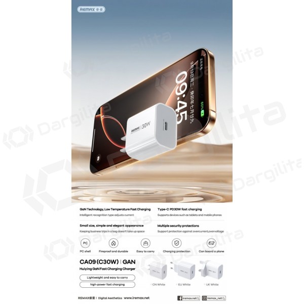 Telefono įkroviklis Remax CA09 30 W USB-C baltas