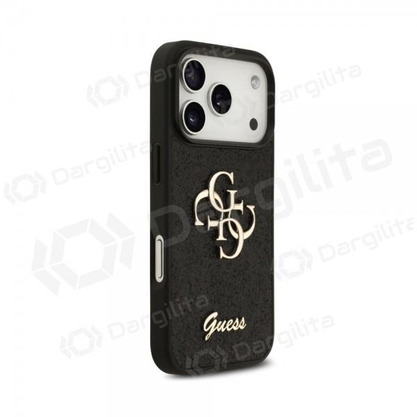 Apple iPhone 18 Pro Max dėklas "Guess PU Fixed Glitter 4G Metal Logo" (juodas)