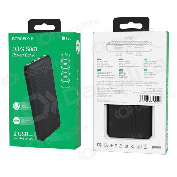 Išorinė baterija Power Bank Borofone BT28 Ultra Slim 10000mAh juoda Išorinė baterija Power Bank Borofone BT28 Ultra Slim 10000mAh juoda