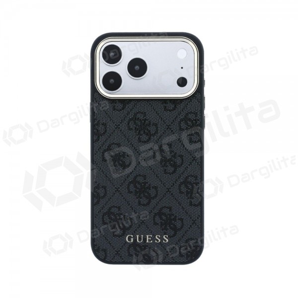 Apple iPhone 18 Pro Max dėklas "Guess PU Leather 4G Gold Frame MagSafe" (juodas)