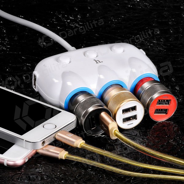 Automobilinis įkroviklis - šakotuvas Hoco C1 2xUSB 3xconnector (3.1A)