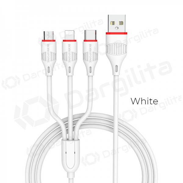 USB kabelis Borofone BX17 3in1 microUSB-Lightning-Type-C (baltas)