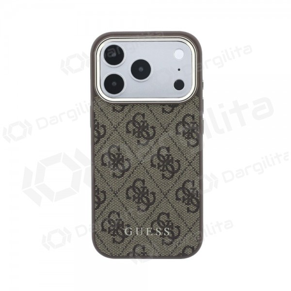 Apple iPhone 18 Pro Max dėklas "Guess PU Leather 4G Gold Frame MagSafe" (rudas)