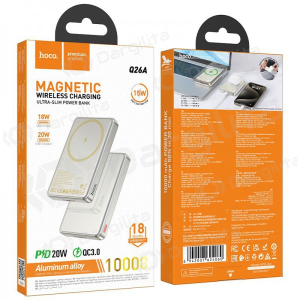 Išorinė baterija Power Bank Hoco Q26A PD20W Magnetic 10000mAh auksinė