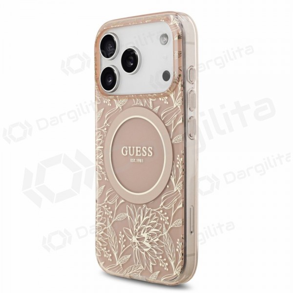 Apple iPhone 18 Pro Max dėklas "Guess IML Flowers Allover Strap MagSafe" (rožinis)