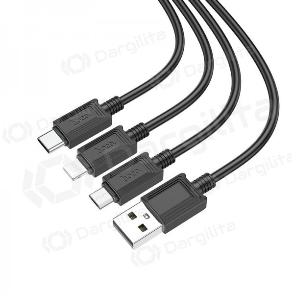 USB kabelis Hoco X74 3in1 microUSB-Lightning-Type-C 1.0m (juodas)