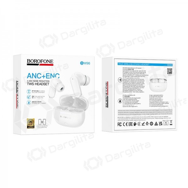 Belaidės ausinės Borofone BW96 Bluetooth ANC ENC USB-C baltos