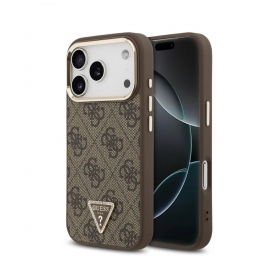 Apple iPhone 18 Pro dėklas "Guess PU Leather 4G Strass Triangle Logo Gold Frame MagSafe"