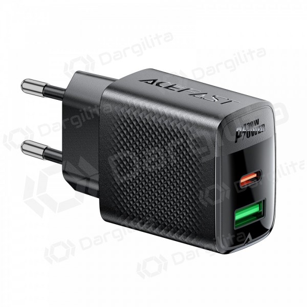 Telefono įkroviklis Acefast A98 30 W USB-C + USB-A PD QC GaN juodas