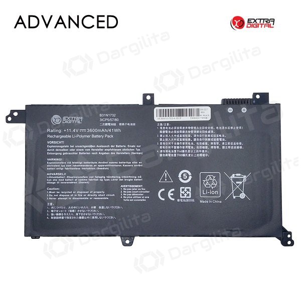 ASUS B31N1732, 3600mAh nešiojamo kompiuterio baterija, Advanced ASUS B31N1732, 3600mAh nešiojamo kompiuterio baterija, Advanced